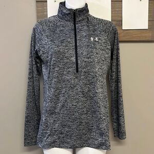 Under Armour Heather Grey Half Zip Pullover Long Sleeve Mock Neck Shirt- Small